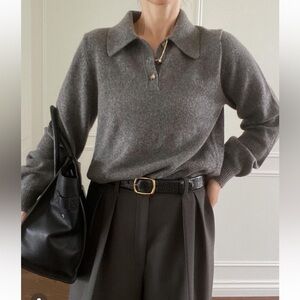 Woods & Gray cashmere polo sweater grey oversized like The Frankie Shop Toteme